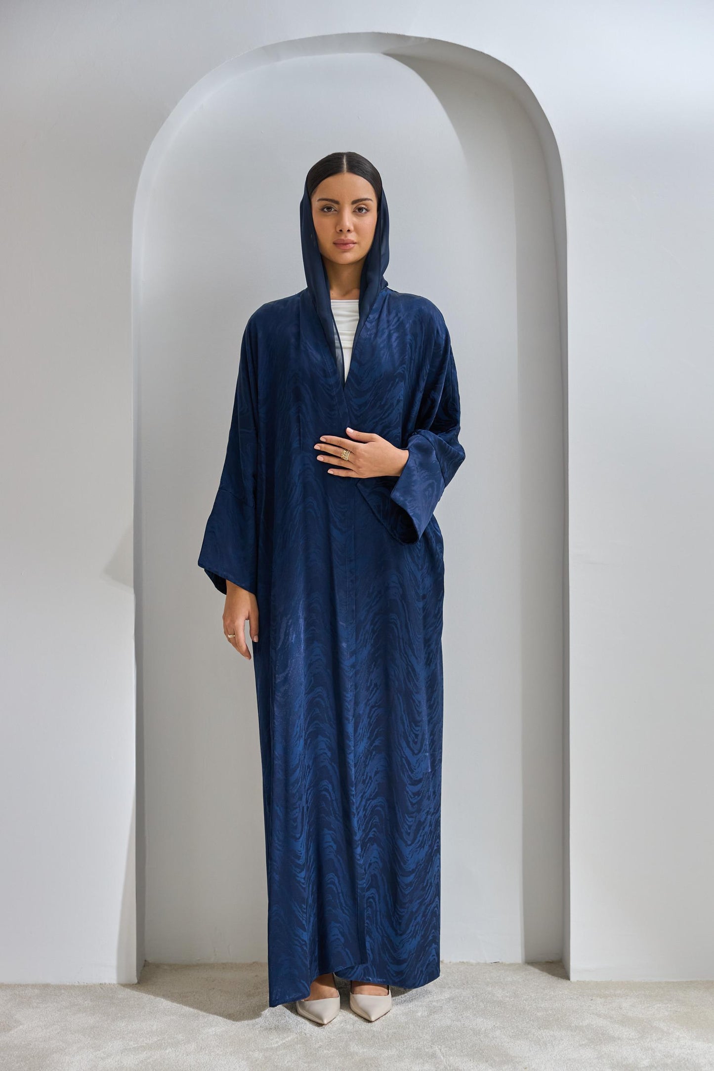 Navy Blue Viscose Abaya Set with Dress and Shawl