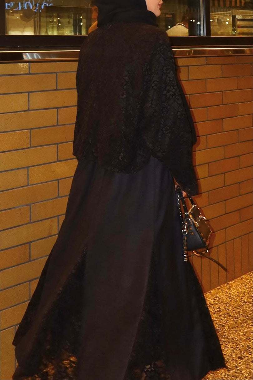 Velvet lace-detail top and maxi skirt set in Black – back