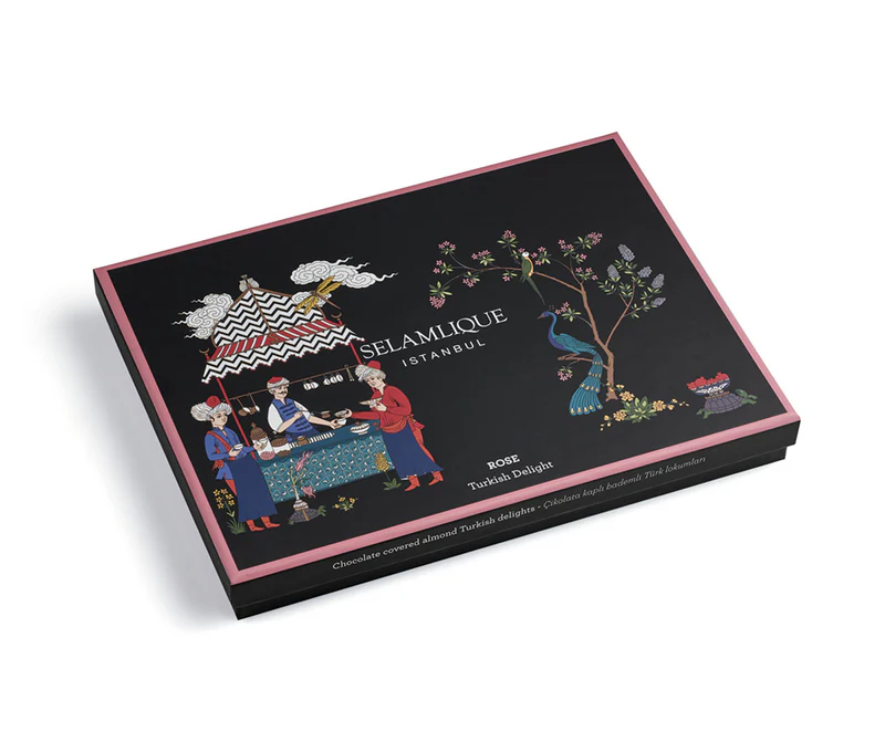 Chocolate-Coated Turkish Delight with Rose and Almonds, Garnished with Edible Gold Flakes– 17.6 oz