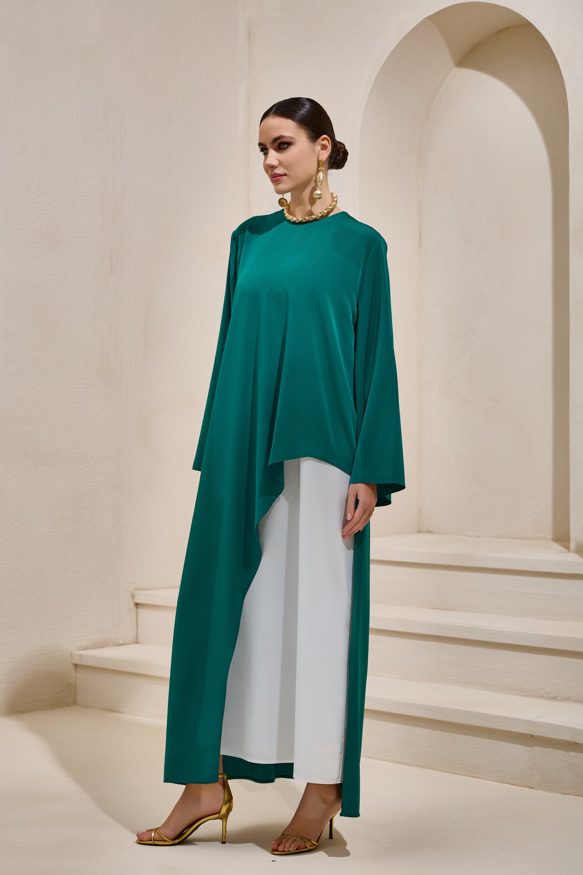 Two Piece Asymmetric Emerald Dress