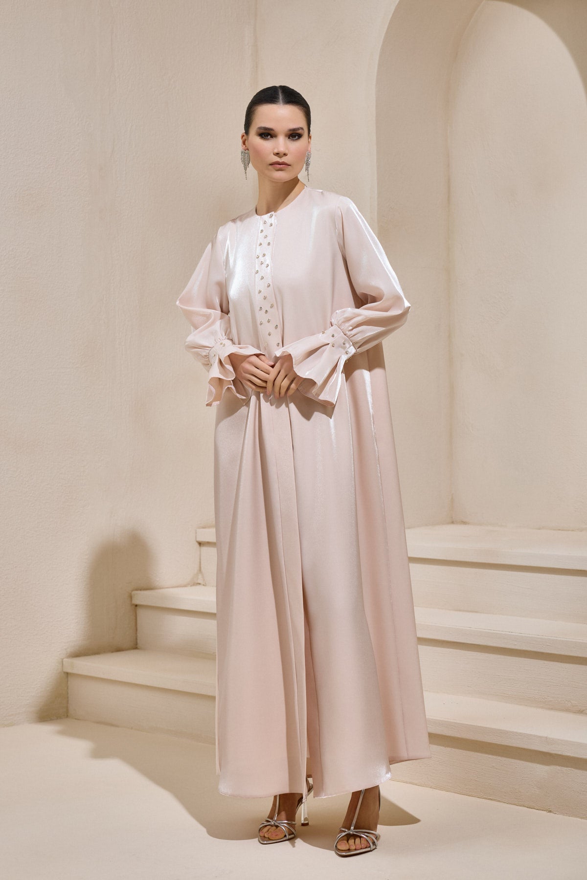 Organza Poudre Satin Crystal Abaya