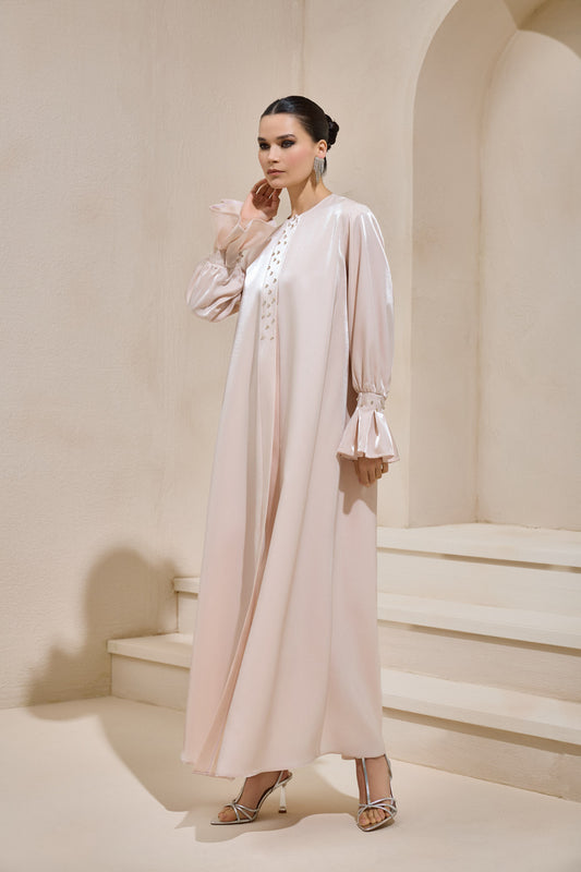 Organza Poudre Satin Crystal Abaya