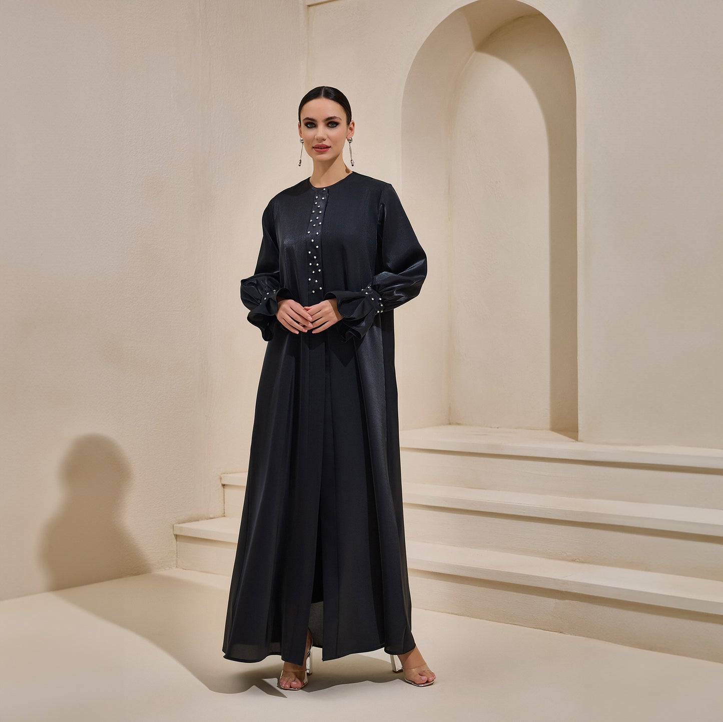 Organza Black Satin Crystal Abaya