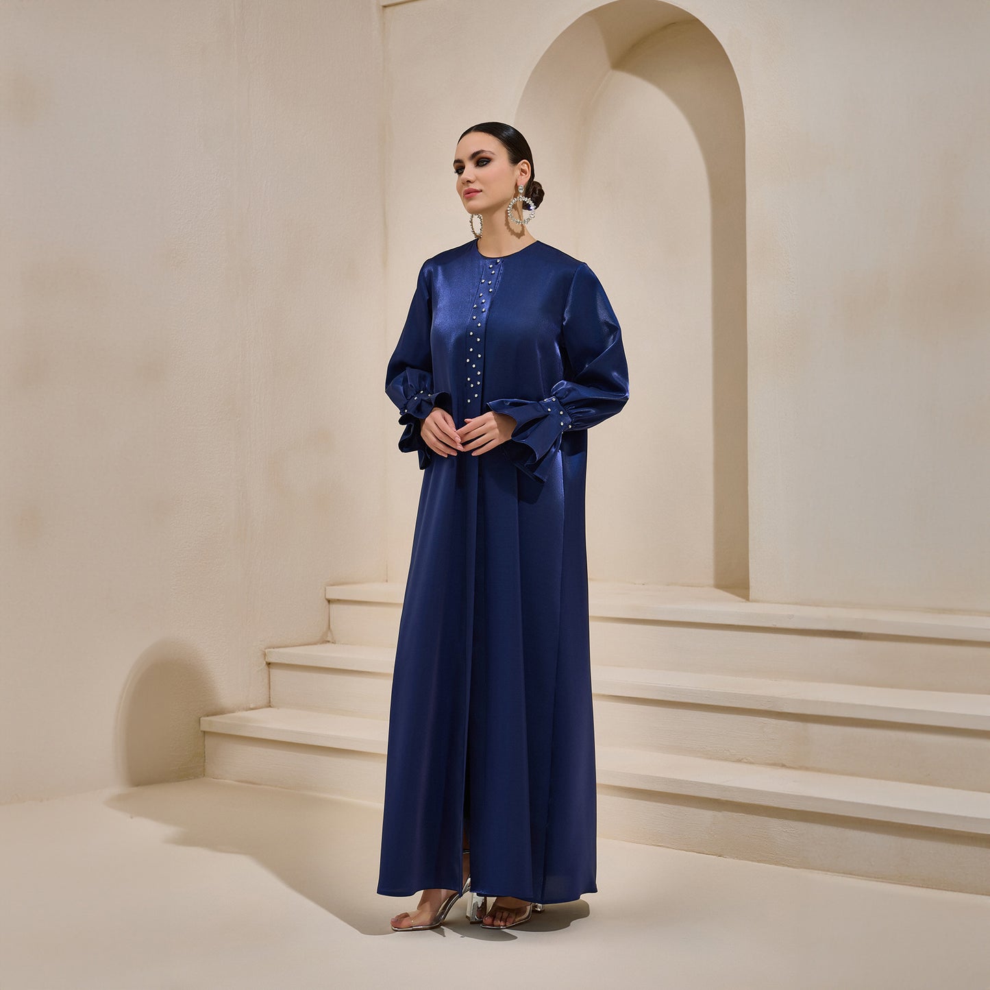 Organza Navy Satin Crystal Abaya