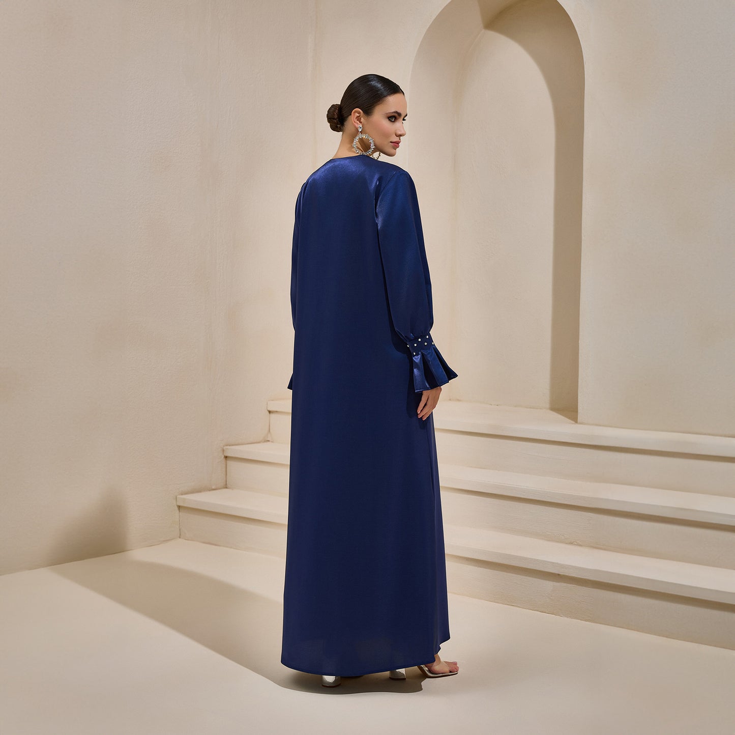 Organza Navy Satin Crystal Abaya