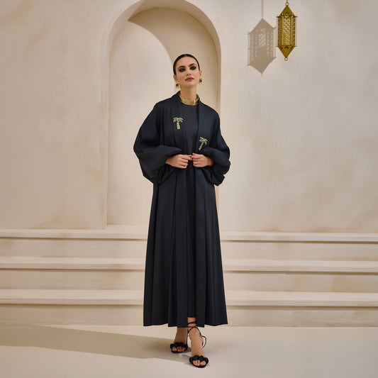 Premium Hand Embellished Taffeta Black Abaya