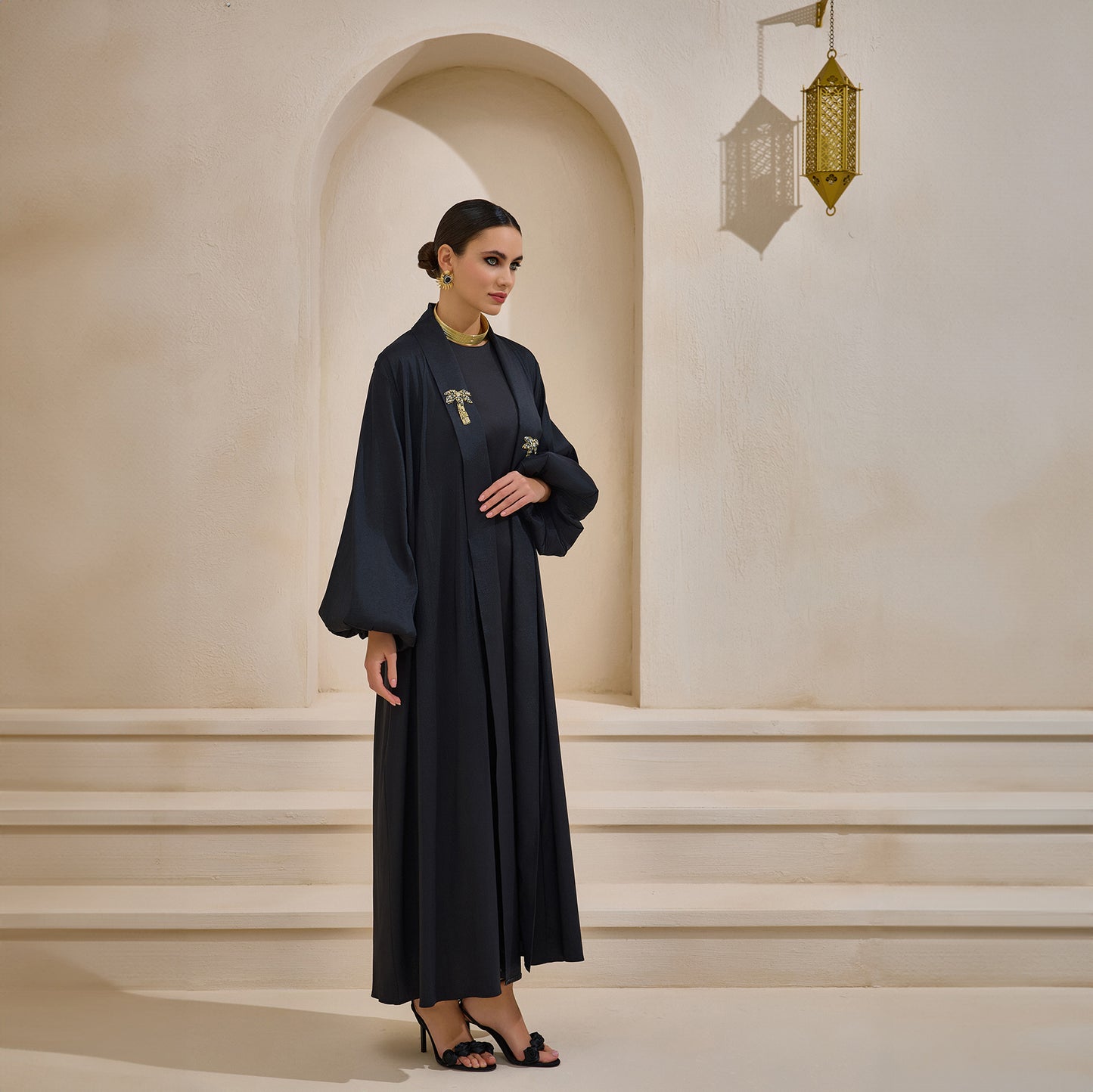 Premium Hand Embellished Taffeta Black Abaya