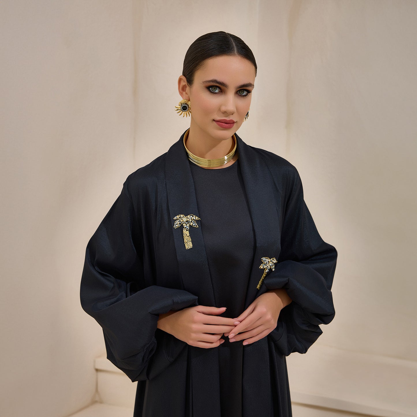 Premium Hand Embellished Taffeta Black Abaya