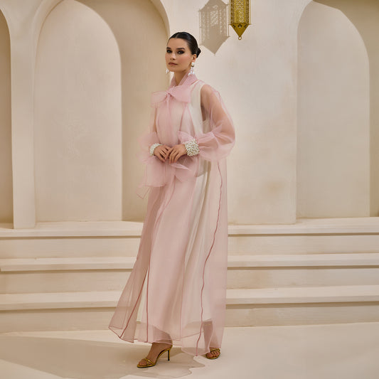 Rose Poudre Organza Pearl Detailed Abaya