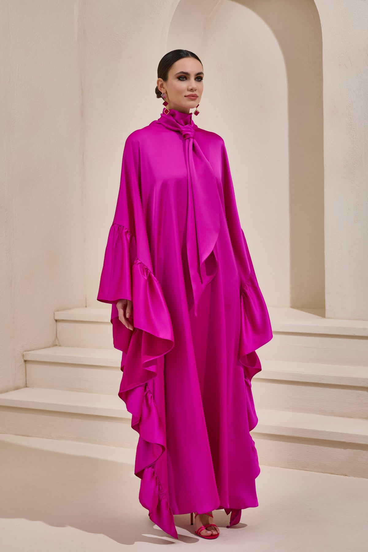 Limited Collection Fuchsia Wrap-neck Kaftan in Satin