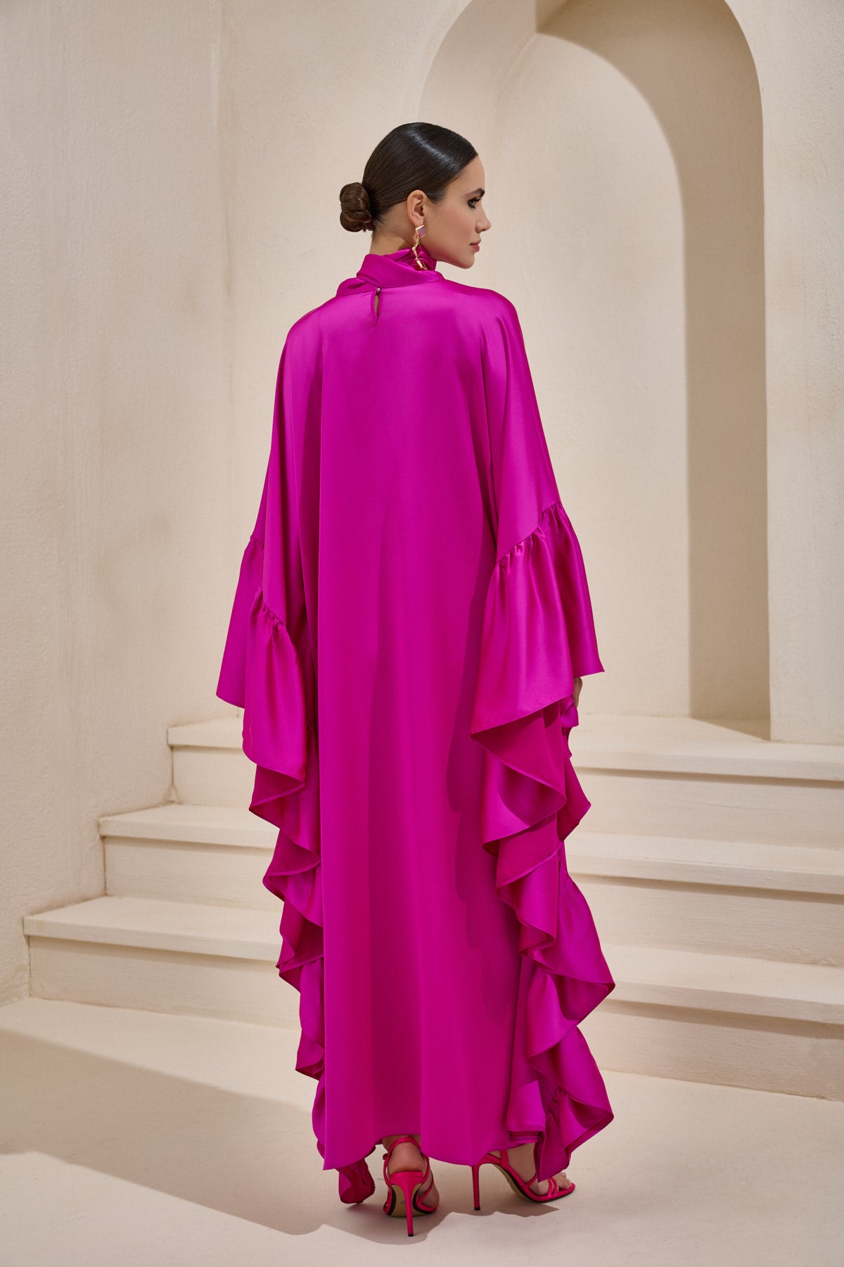 Limited Collection Fuchsia Wrap-neck Kaftan in Satin