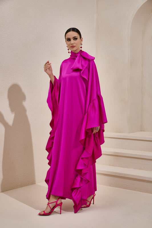 Limited Collection Fuchsia Wrap-neck Kaftan in Satin