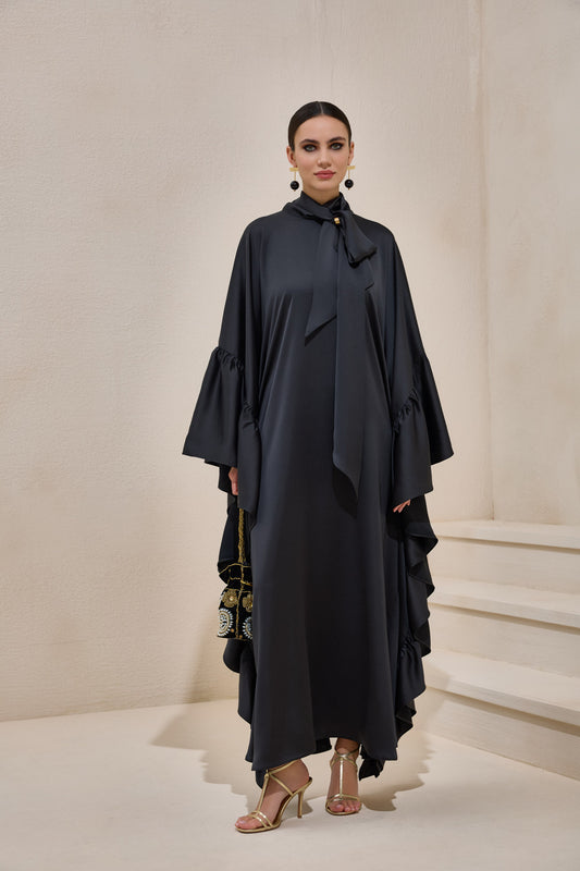 Limited Collection Black Wrap-neck Kaftan in Satin