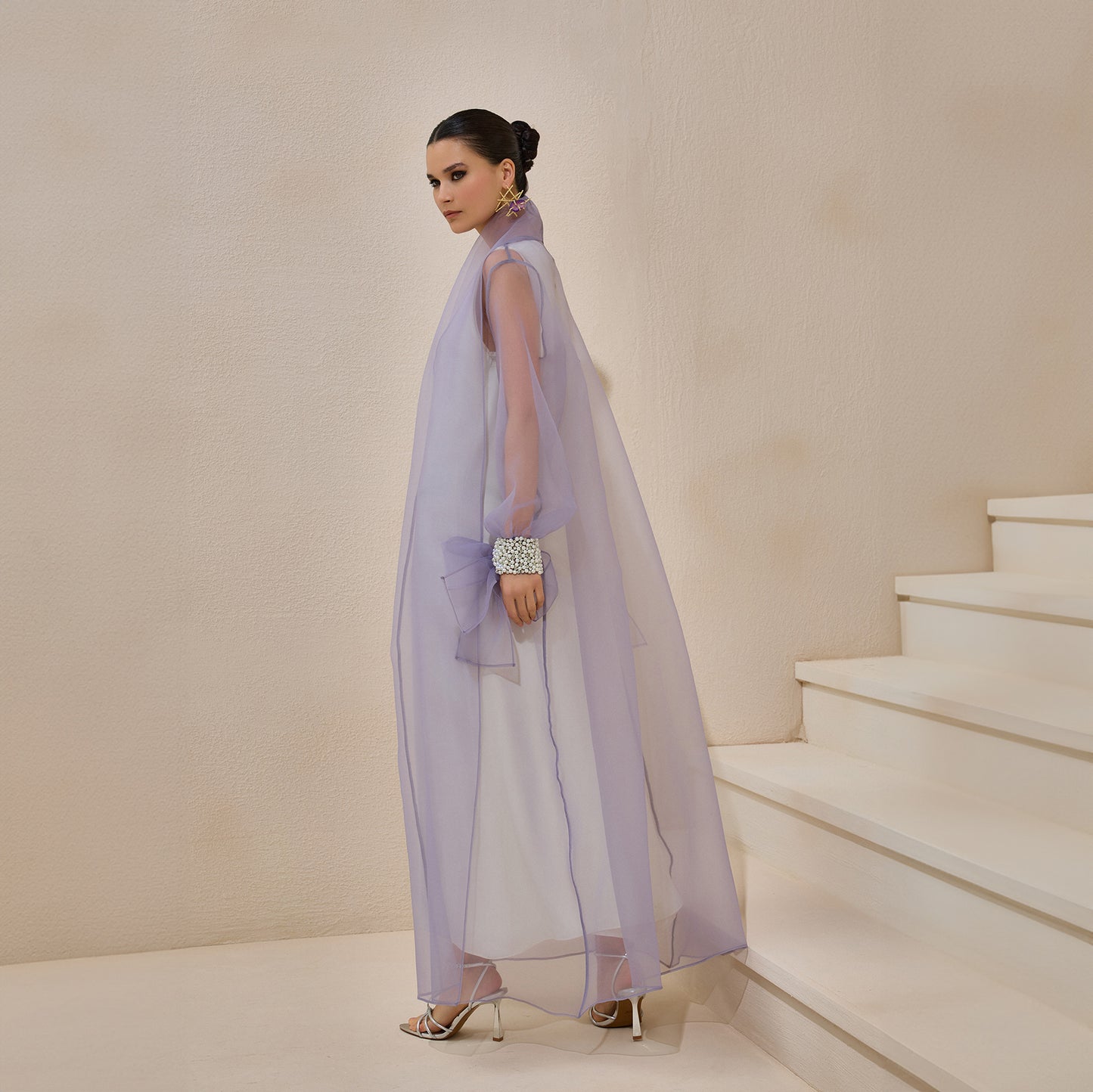 Rose Lilac Organza Pearl Detailed Abaya