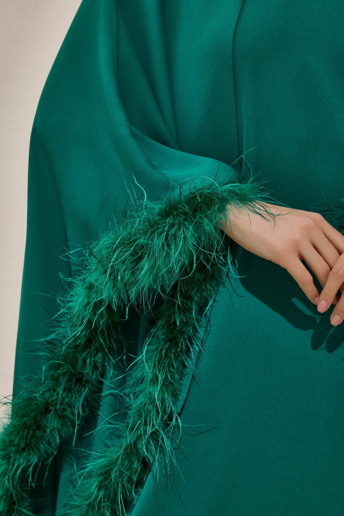 Limited Collection Feather Trimmed Emerald Kaftan Dress