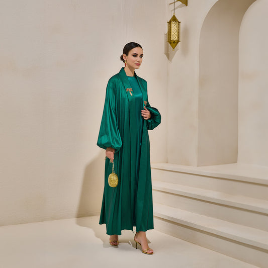 Premium Hand Embellished Taffeta Emerald Abaya