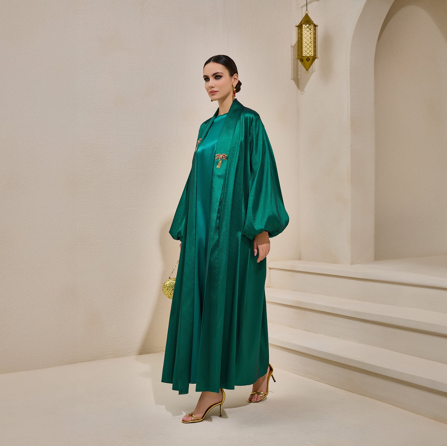 Premium Hand Embellished Taffeta Emerald Abaya