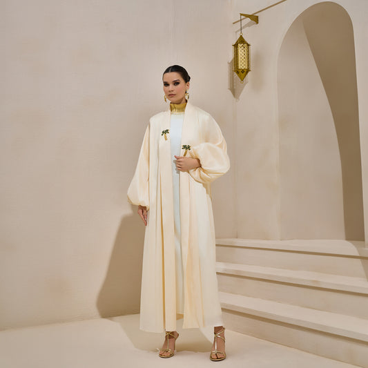 Premium Hand Embellished Taffeta Cream Abaya