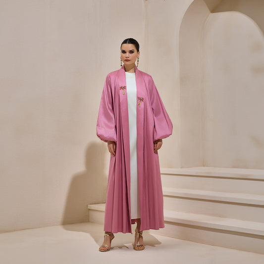 Premium Hand Embellished Taffeta Pink Abaya