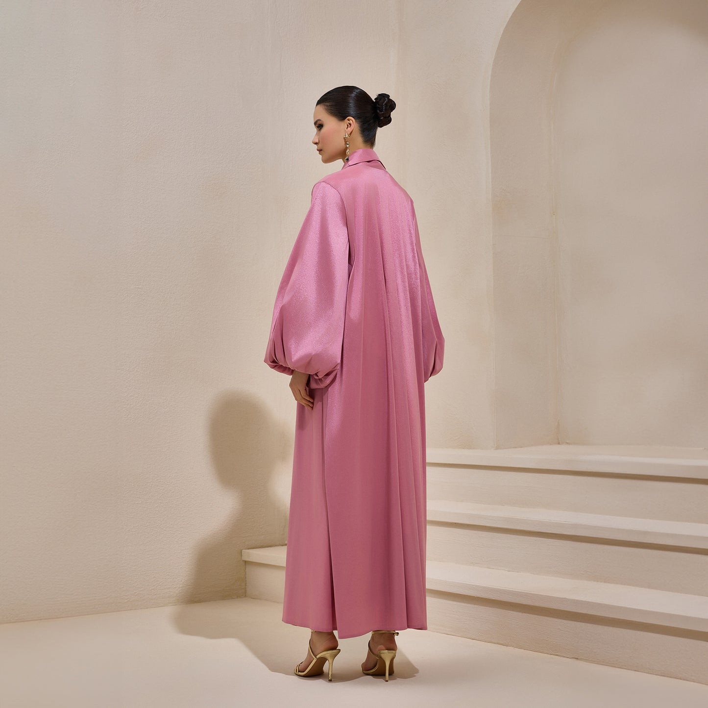 Premium Hand Embellished Taffeta Pink Abaya