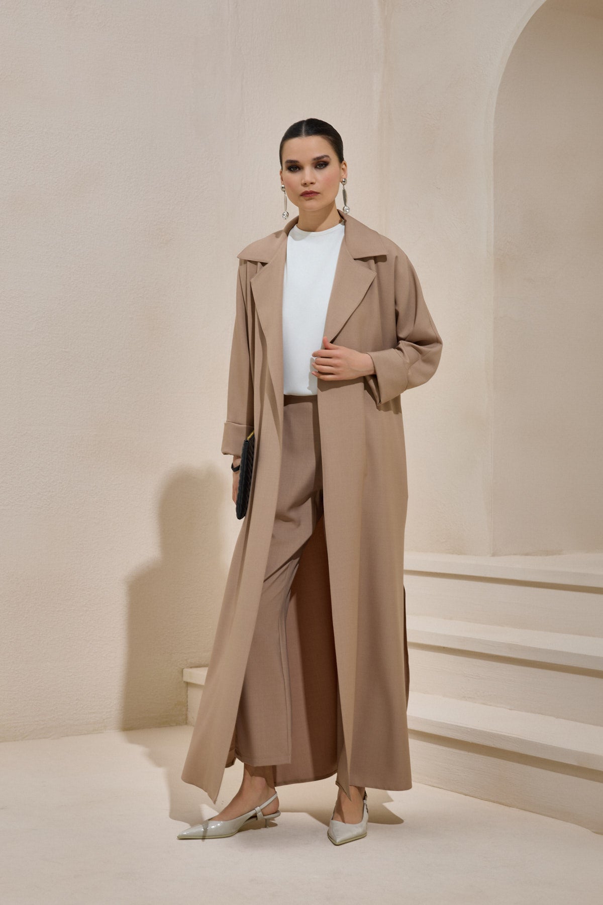 Light Brown Business Casual Abaya Set with Trousers