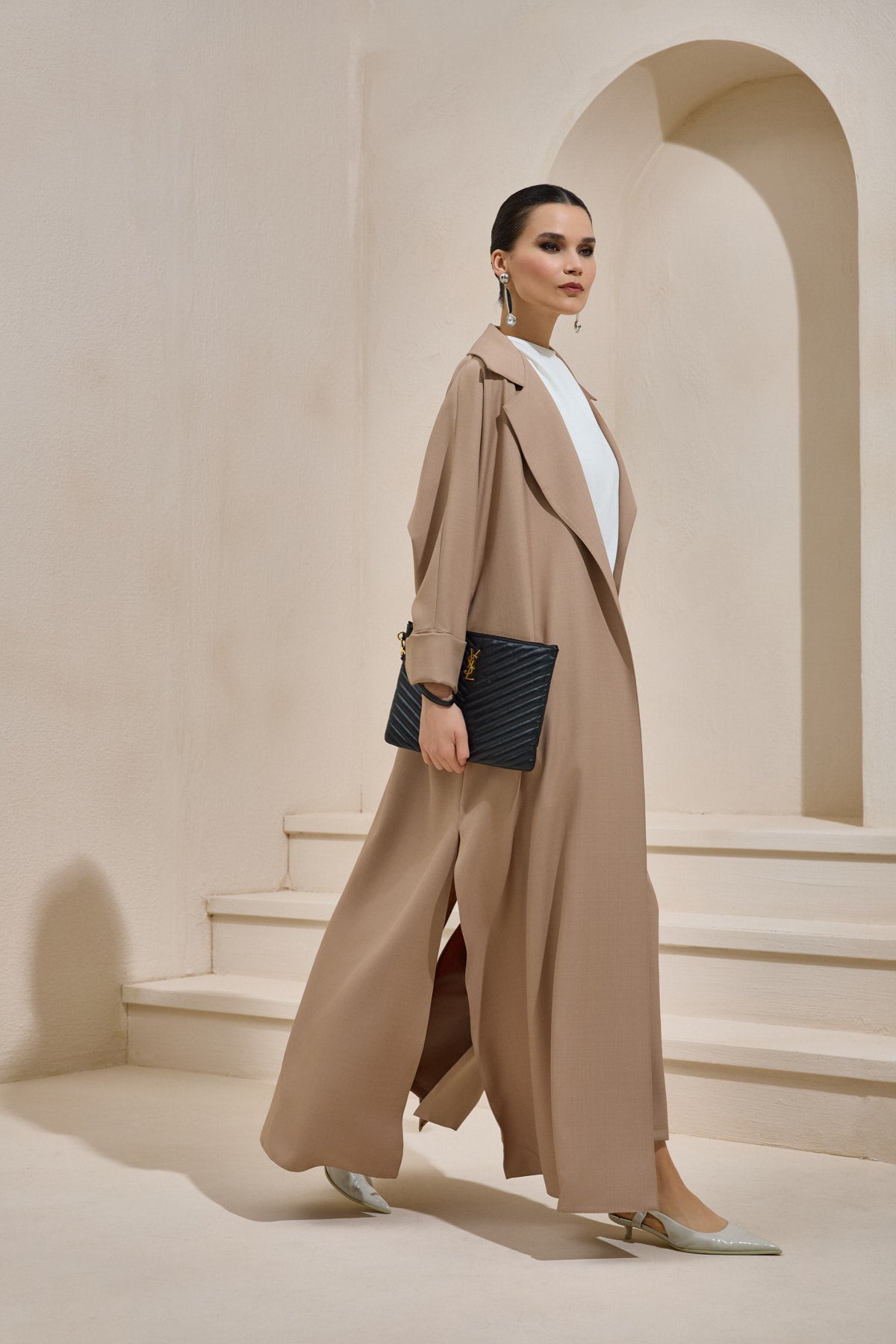 Light Brown Business Casual Abaya Set with Trousers