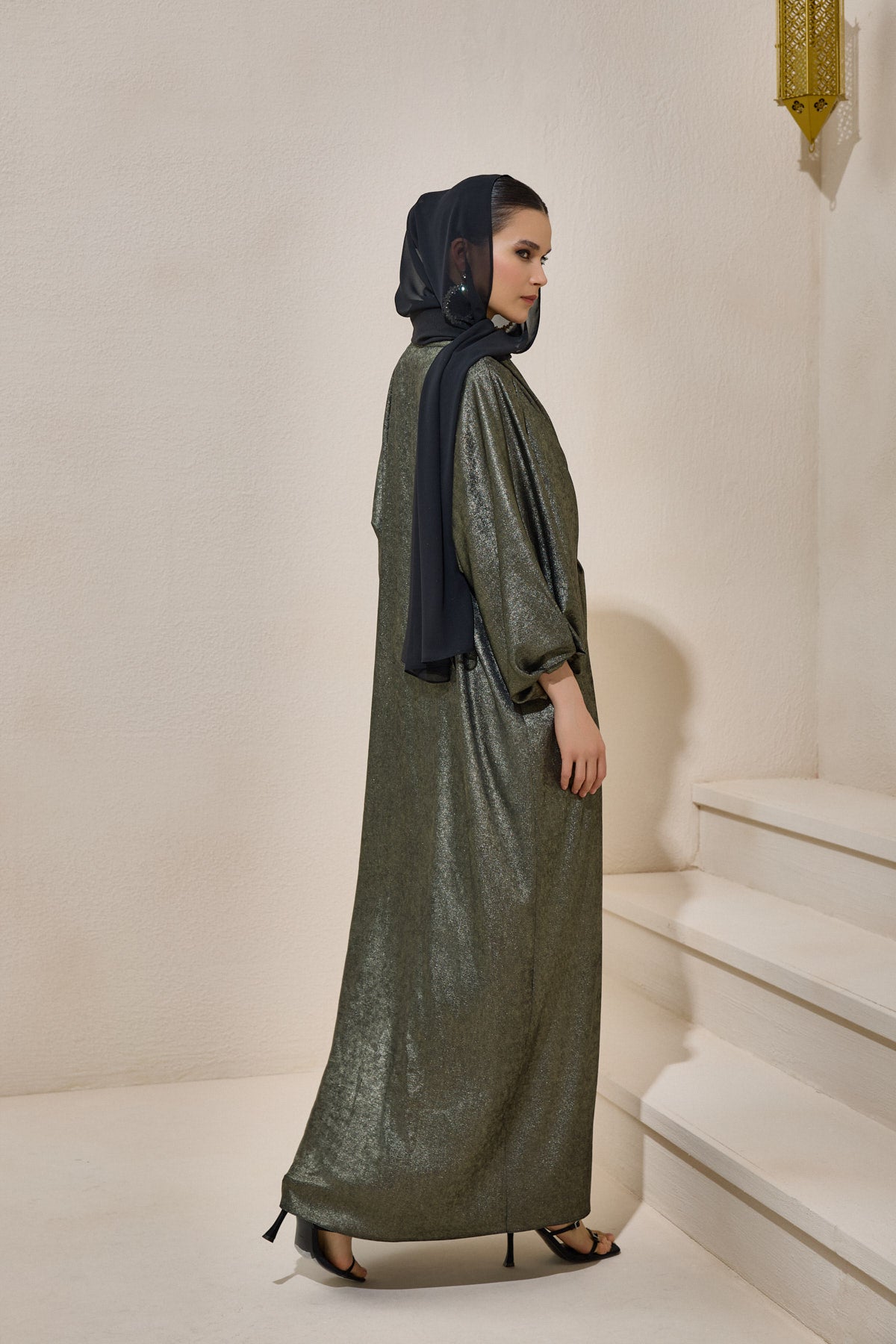 Dark Gold Glitter Abaya with Shawl Set