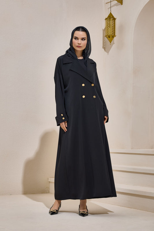 Black Gold Button Detailed Trench Abaya