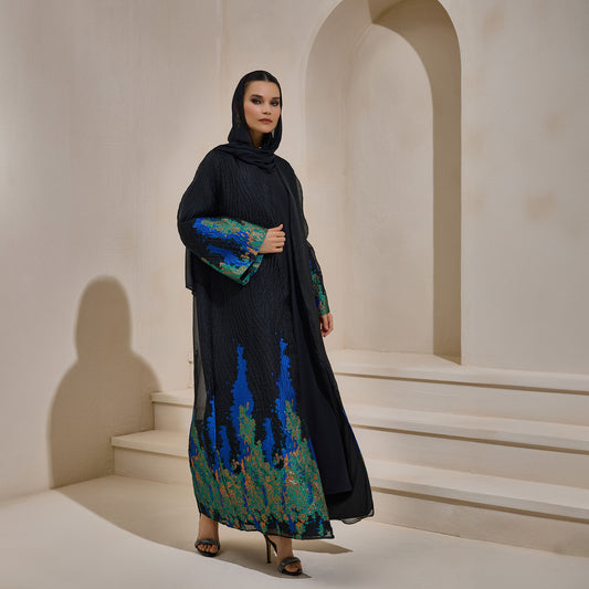 Limited Edition Blue Jacquard Abaya