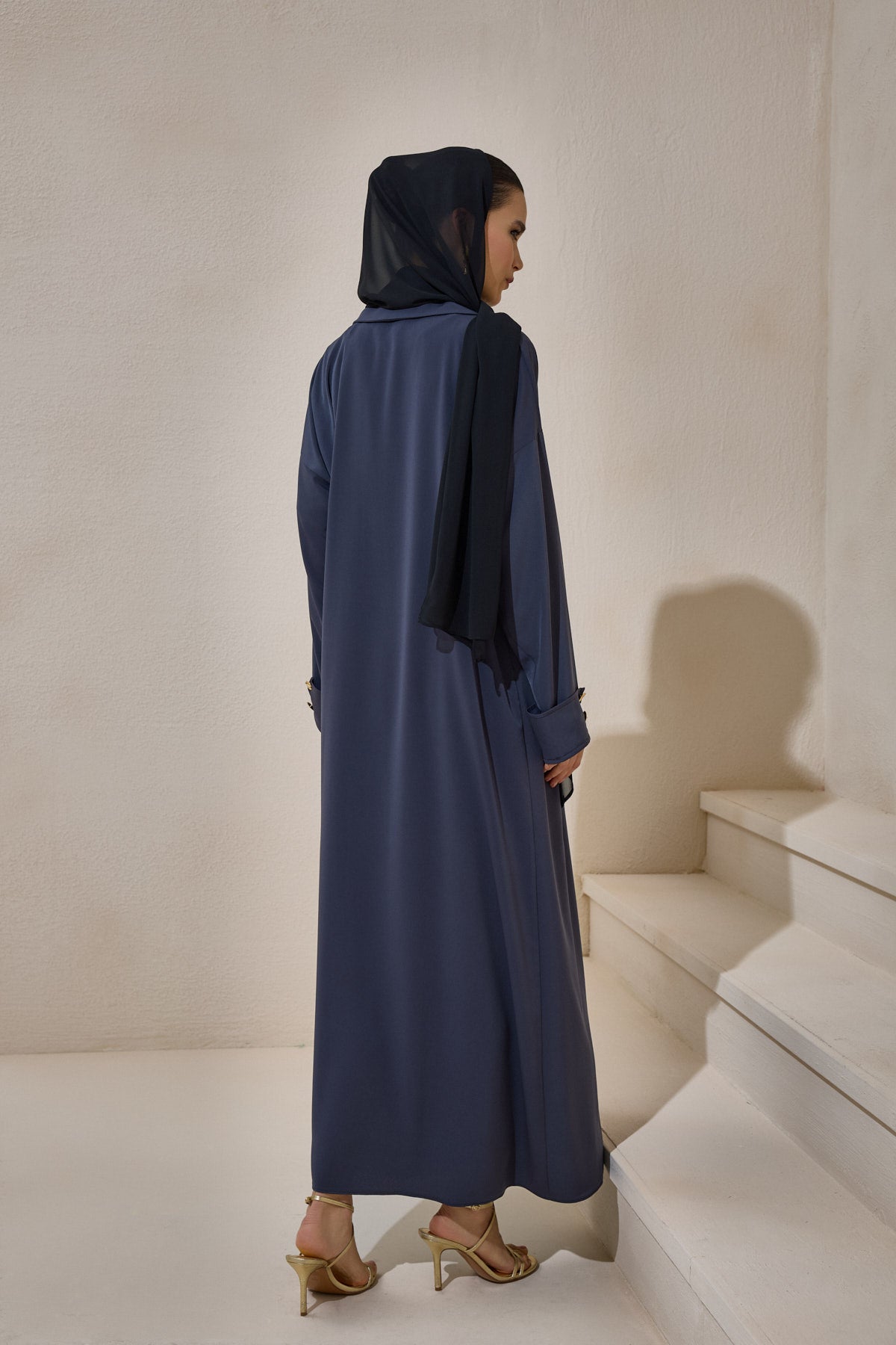 Gray Gold Button Detailed Trench Abaya