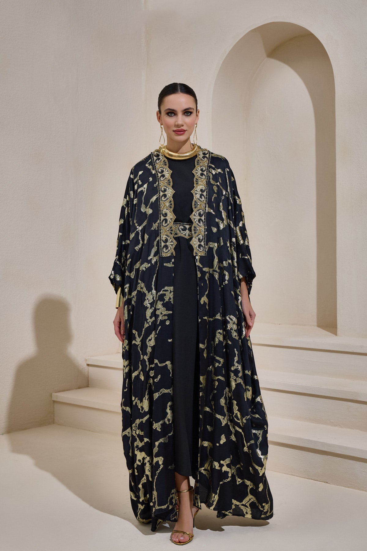 Limited Collection Shimmer Black Abaya Set with Shawl