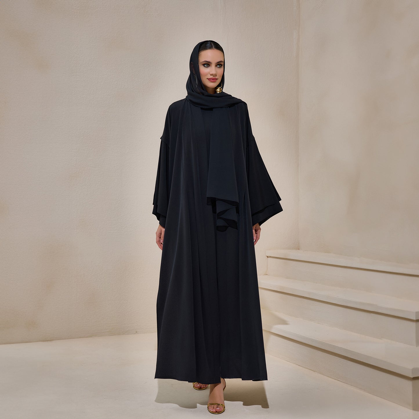 Crepe Abaya Black Set With Inner Dress