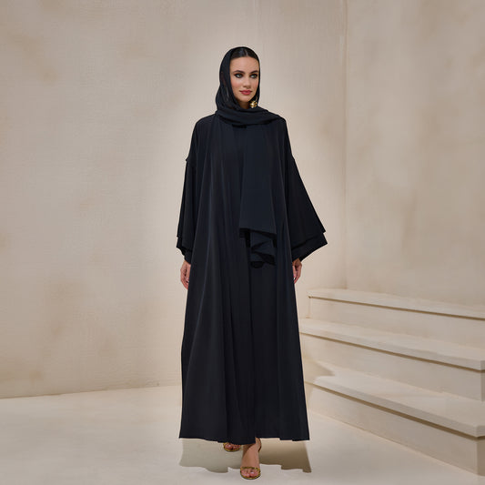 Crepe Abaya Black Set With Inner Dress