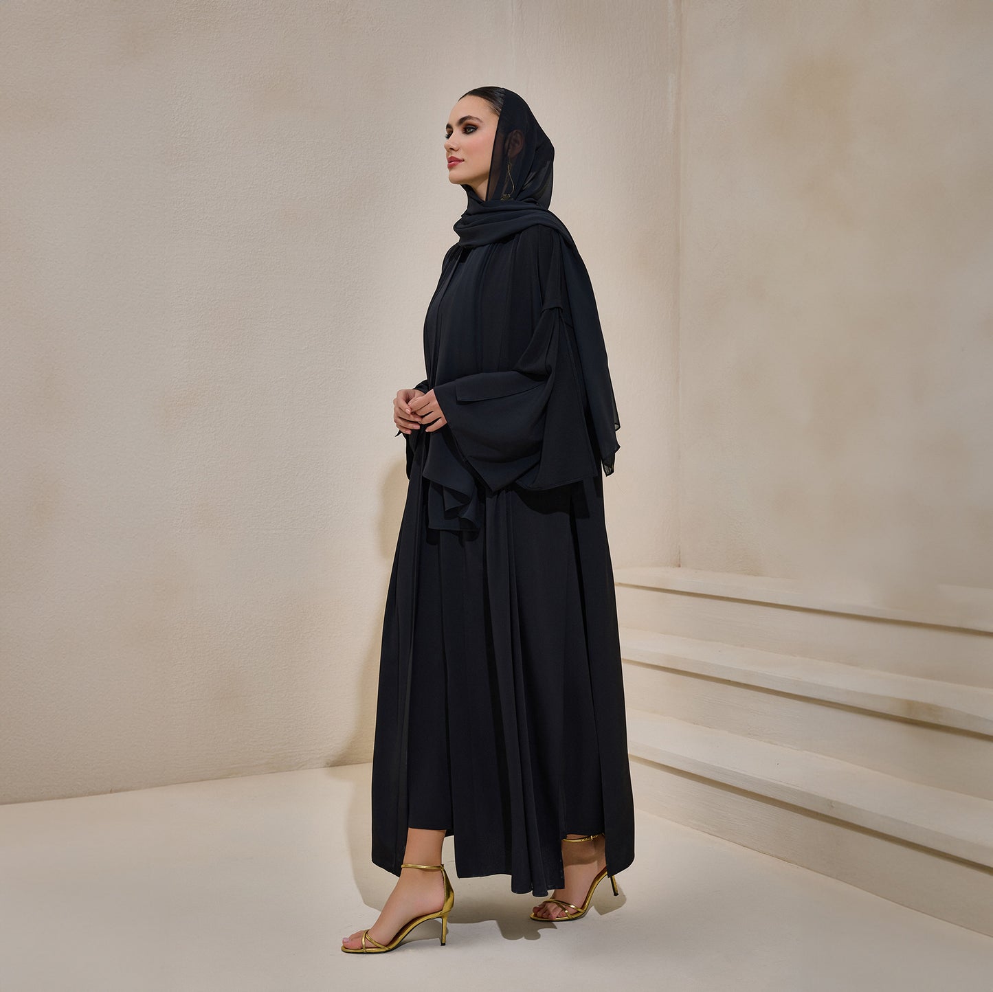 Crepe Abaya Black Set With Inner Dress