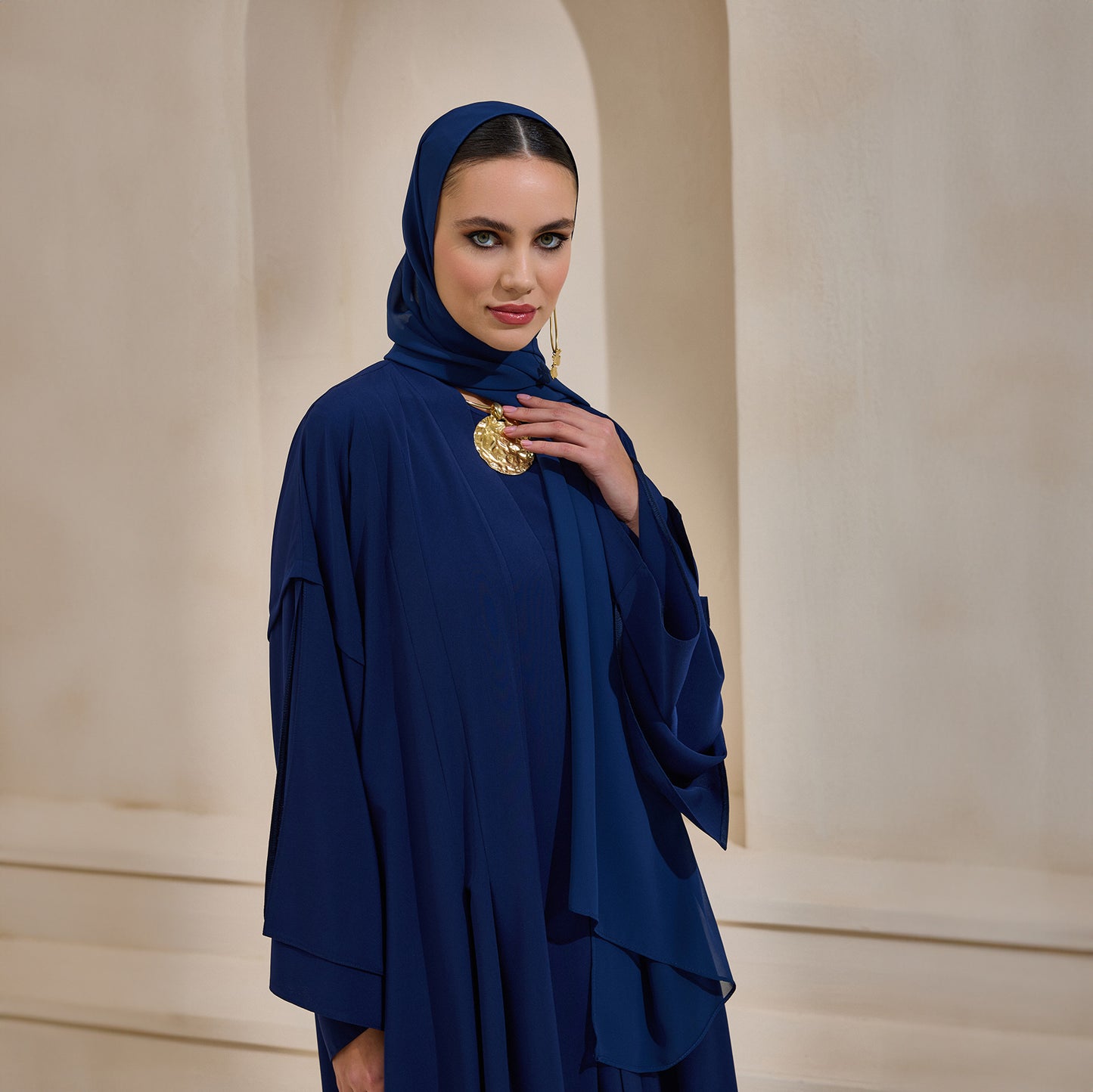 Crepe Abaya Navy Blue Set With Inner Dress