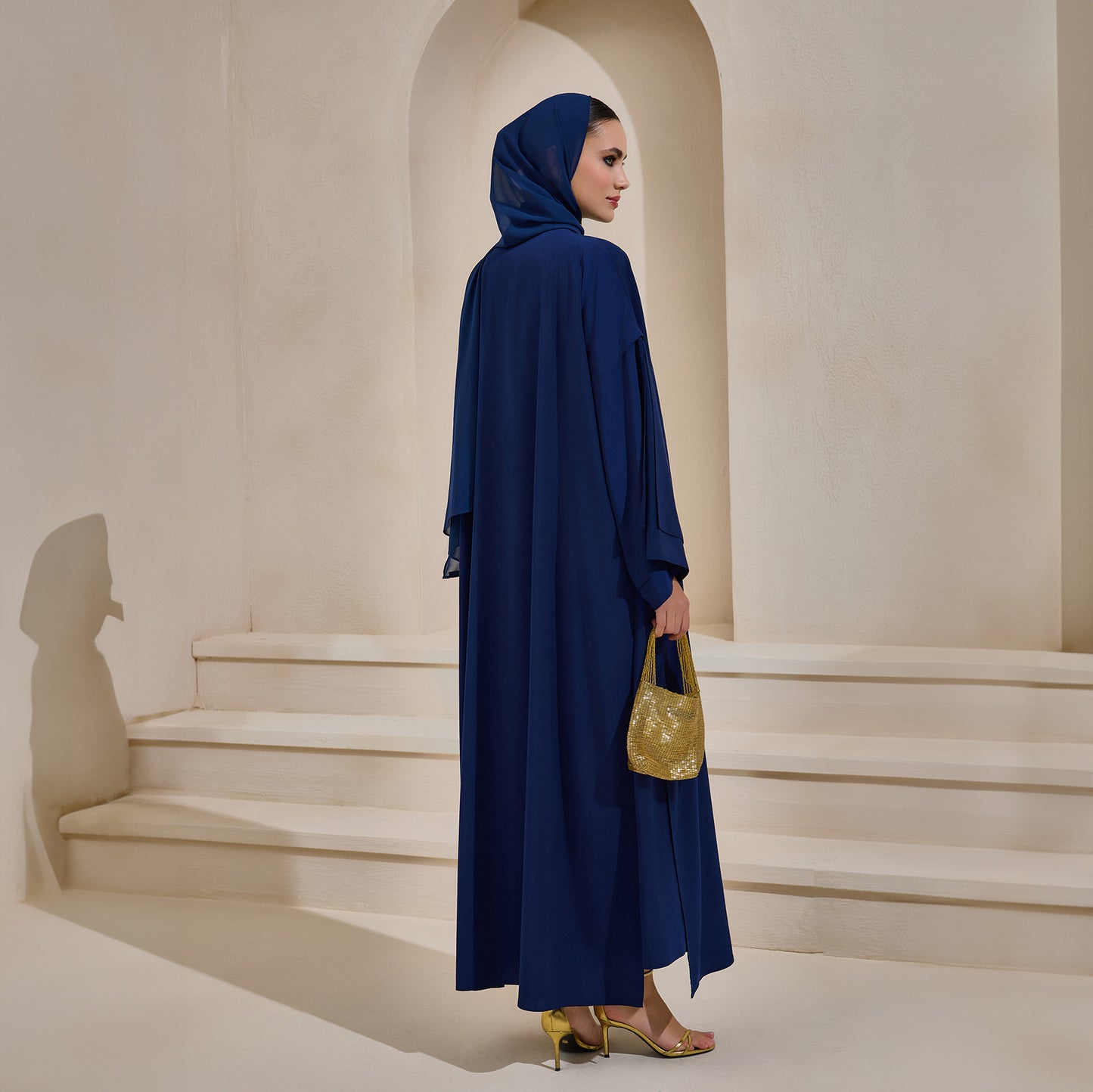 Crepe Abaya Navy Blue Set With Inner Dress