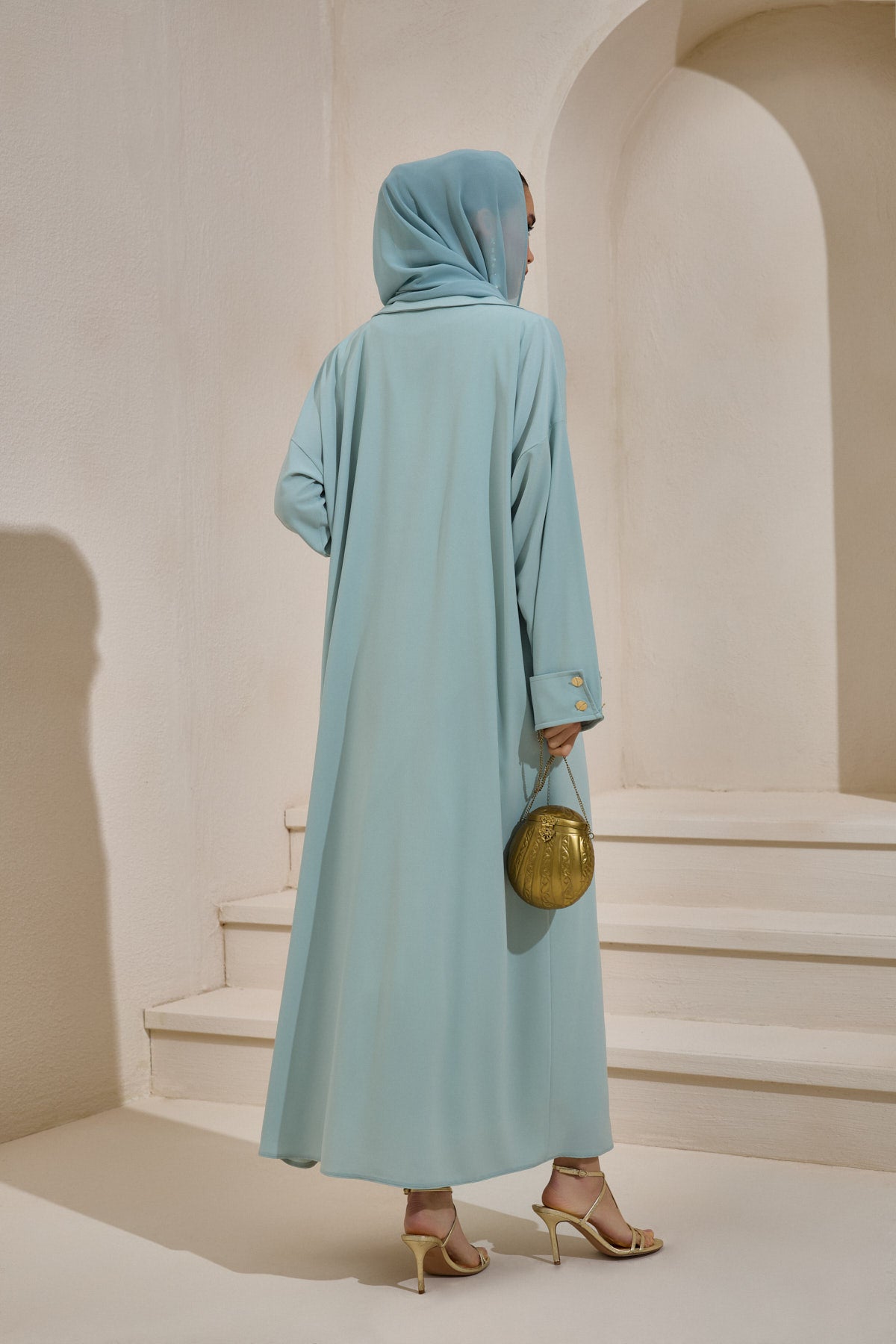 Mint Green Gold Button Detailed Trench Abaya