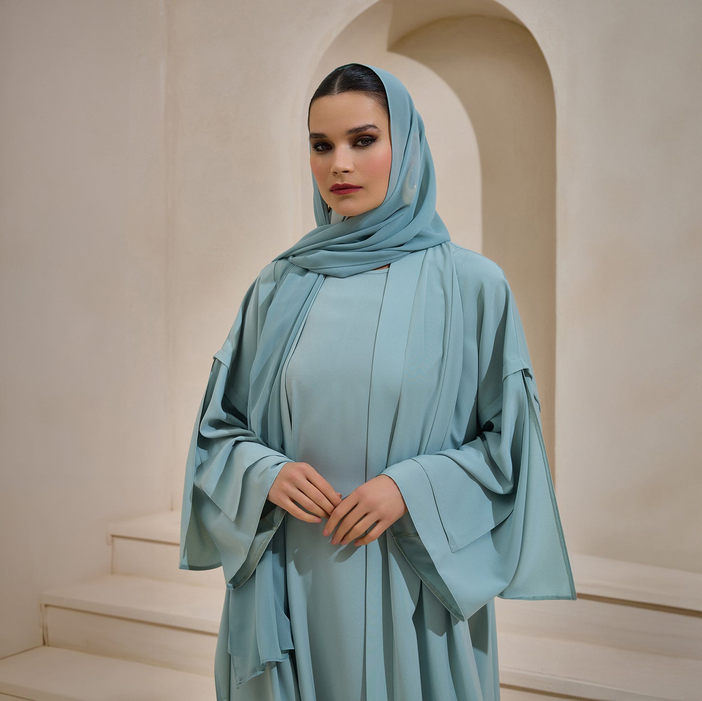 Crepe AbayaMint Set With Inner Dress