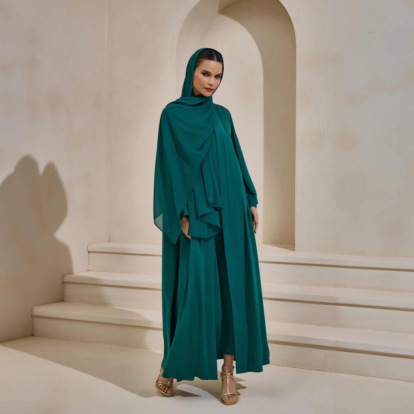 Crepe Abaya Emerald Set With Inner Dress