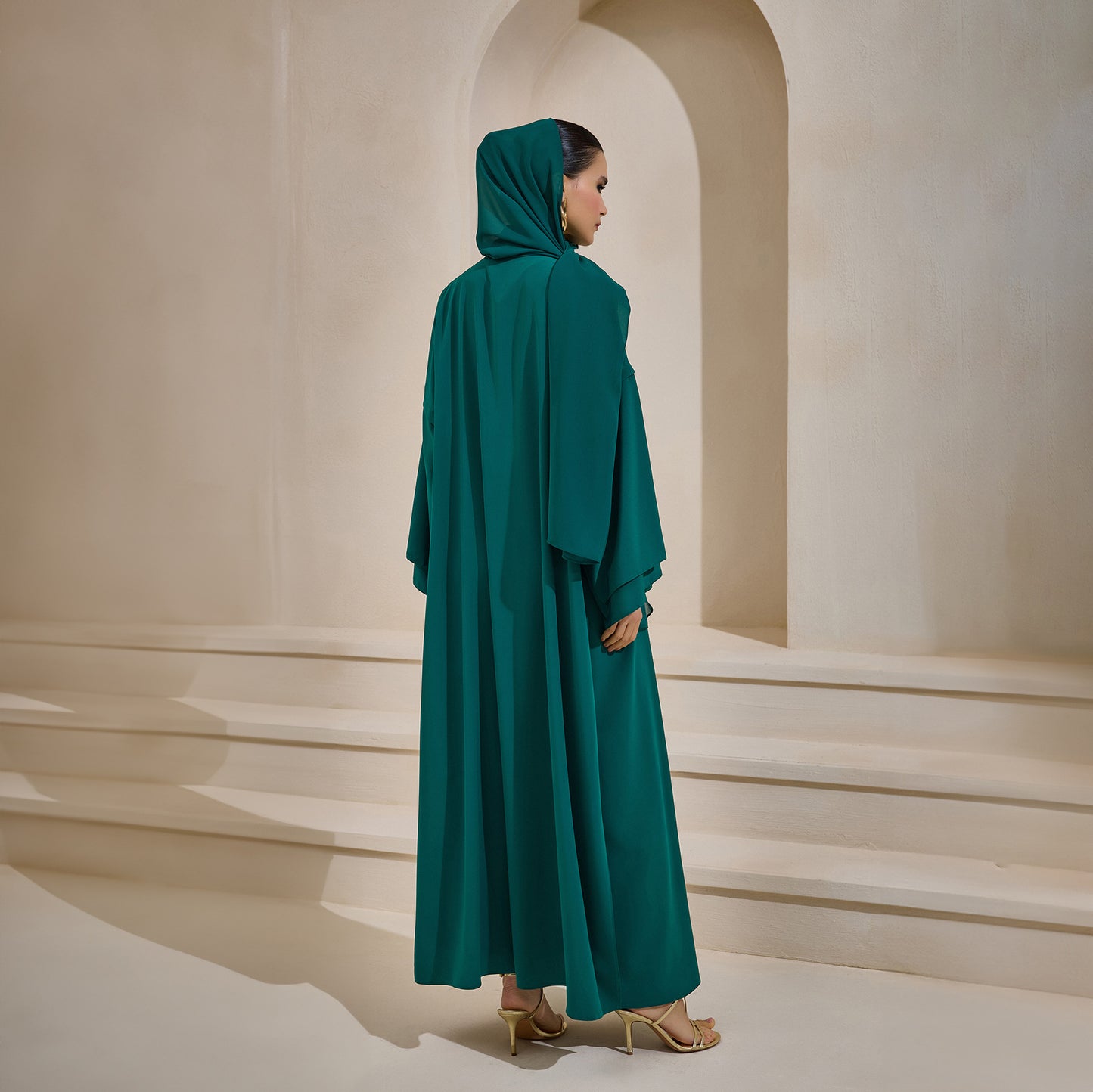 Crepe Abaya Emerald Set With Inner Dress