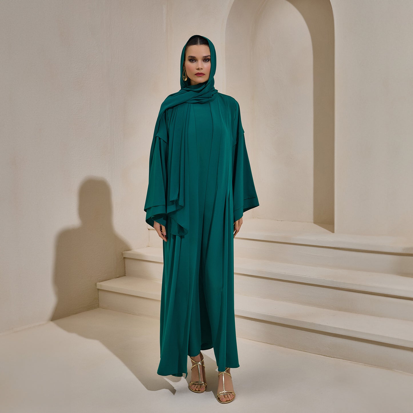 Crepe Abaya Emerald Set With Inner Dress