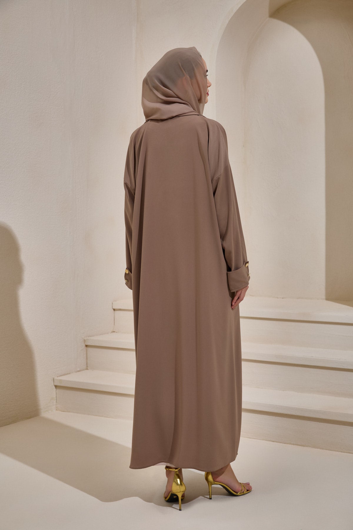 Mink Gold Button Detailed Trench Abaya