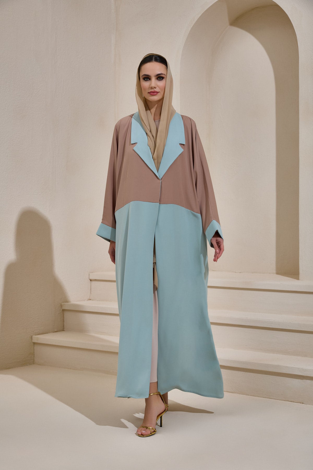 Light Blue and Mink Abaya Set with Shawl