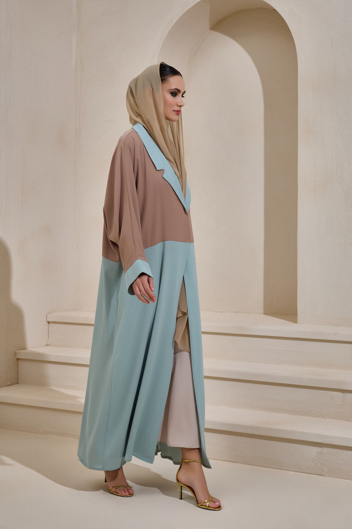 Light Blue and Mink Abaya Set with Shawl