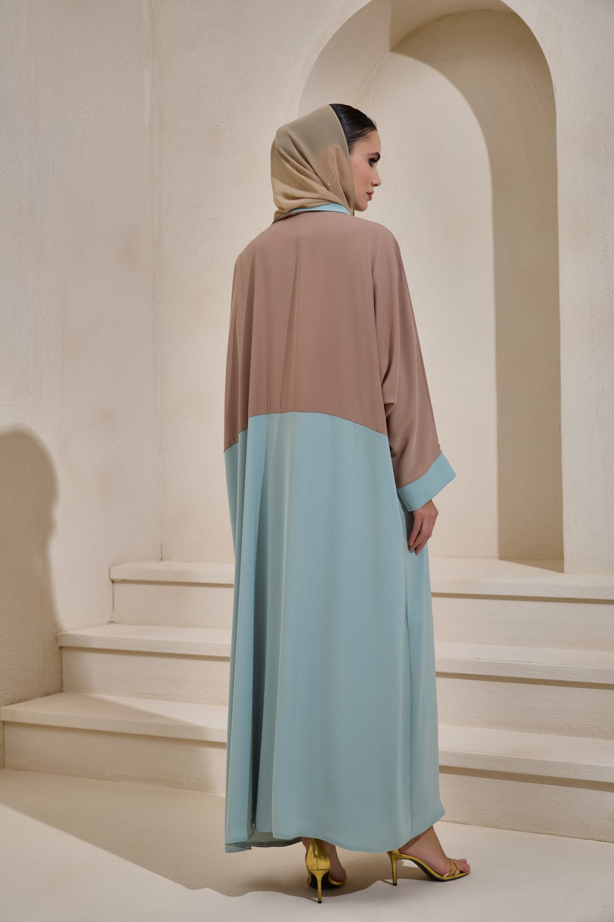 Light Blue and Mink Abaya Set with Shawl