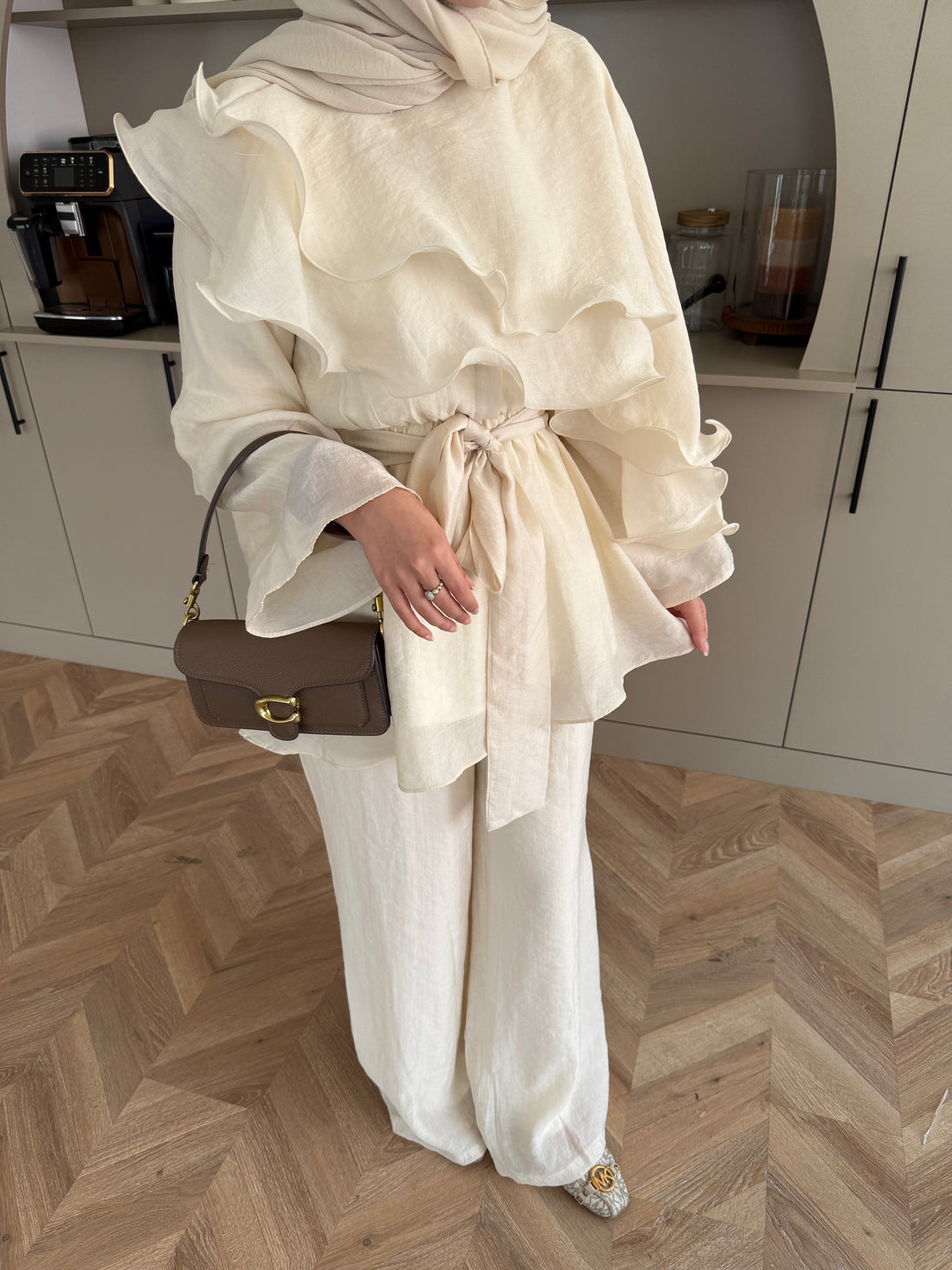 Shirley Ruffled Pant Set - Beige - view 8
