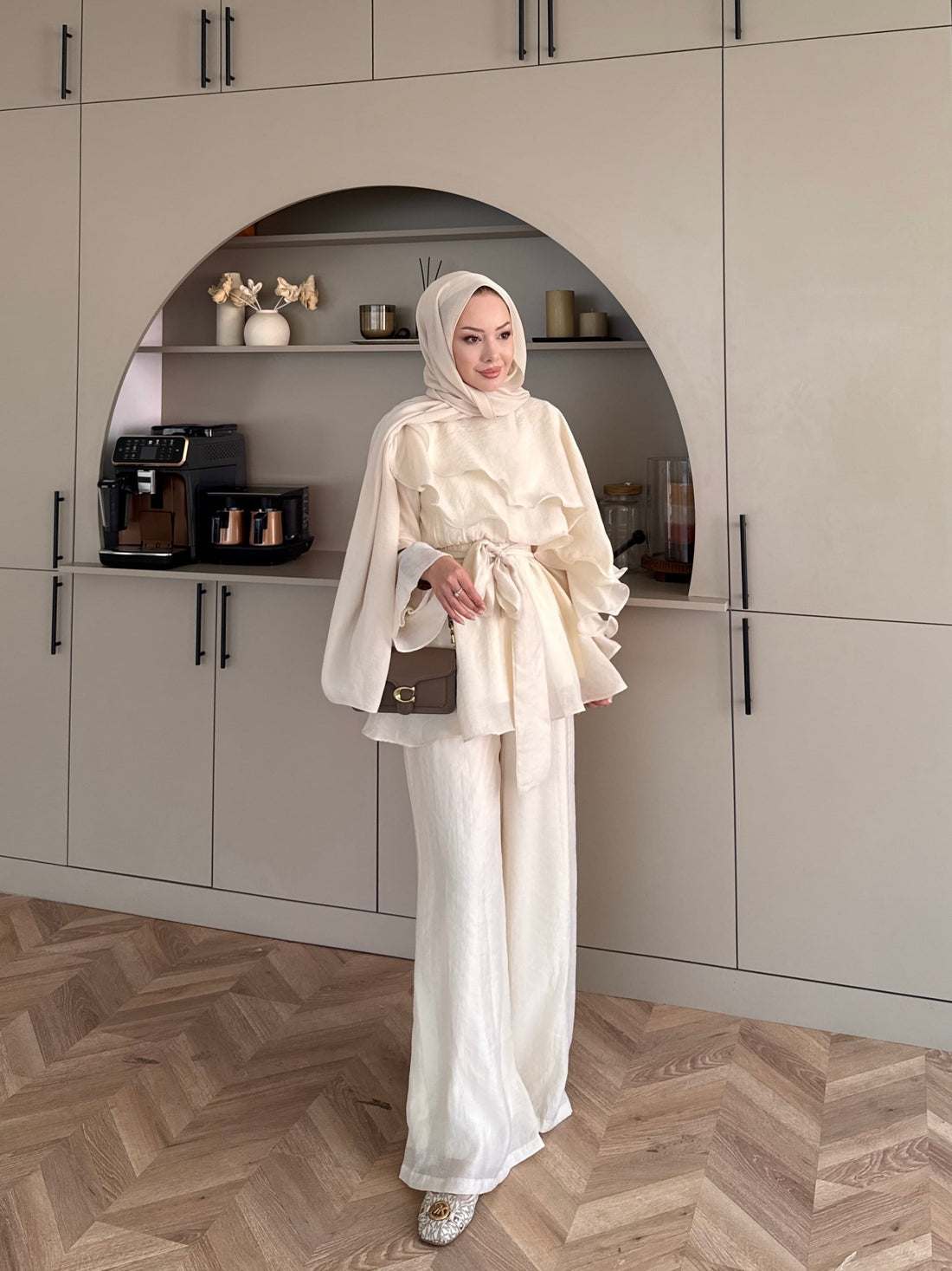 Shirley Ruffled Pant Set - Beige - view 2