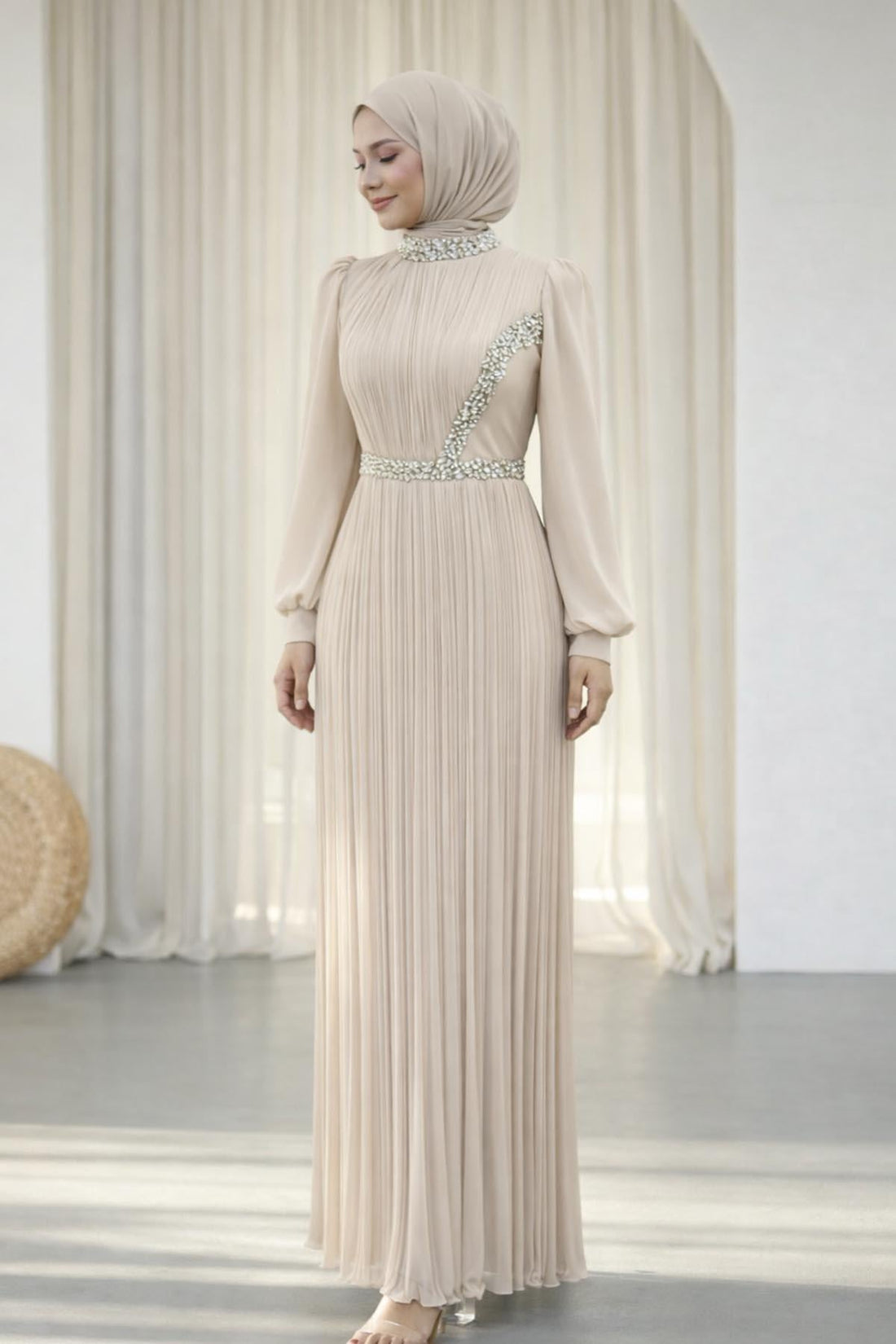 Sima Modest Evening Dress - Beige