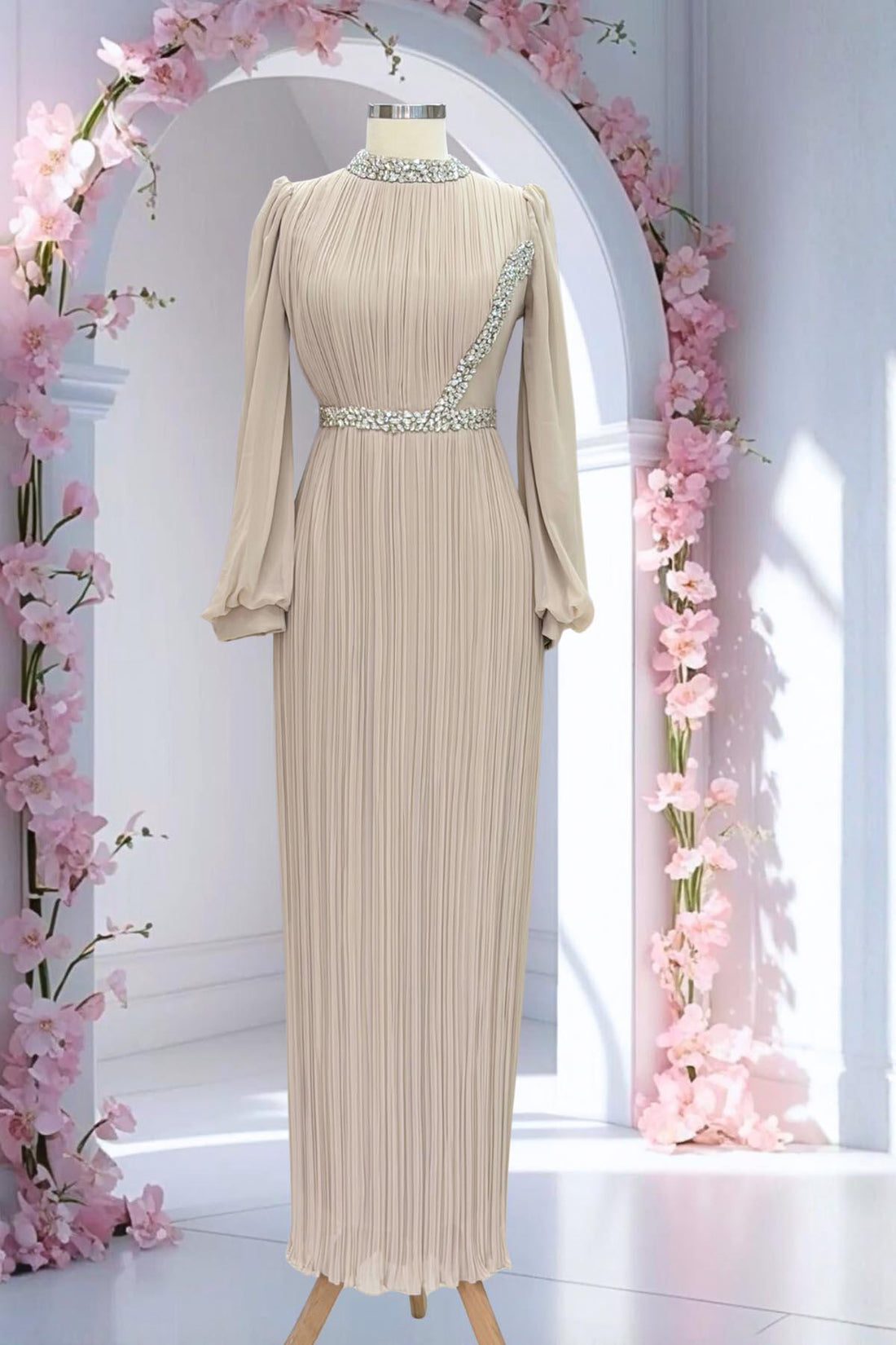 Sima Modest Evening Dress - Beige