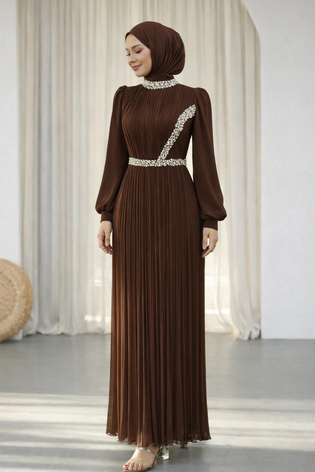 Sima Modest Evening Dress - Brown